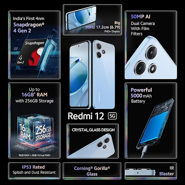 Buy Redmi 12 5G (6 GB RAM, 128 GB) Pastel Blue Mobile Phone - Vasanth and Co